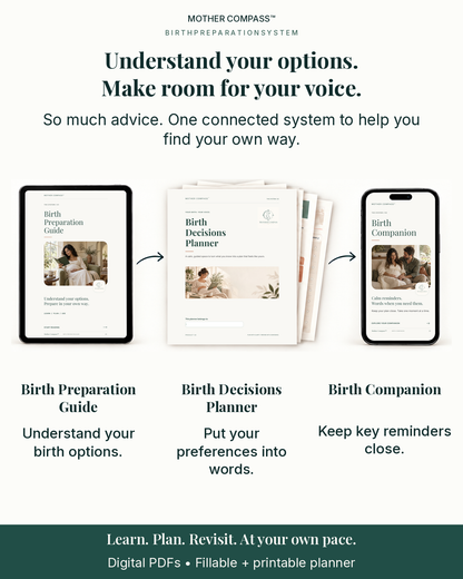Mother Compass birth preparation system with guide, fillable planner and mobile companion
