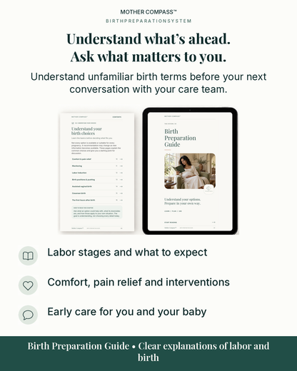 Birth Preparation Guide with explanations of labor, birth options and early care