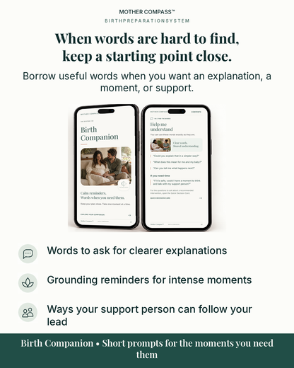 Mobile-friendly Birth Companion with communication prompts and support reminders