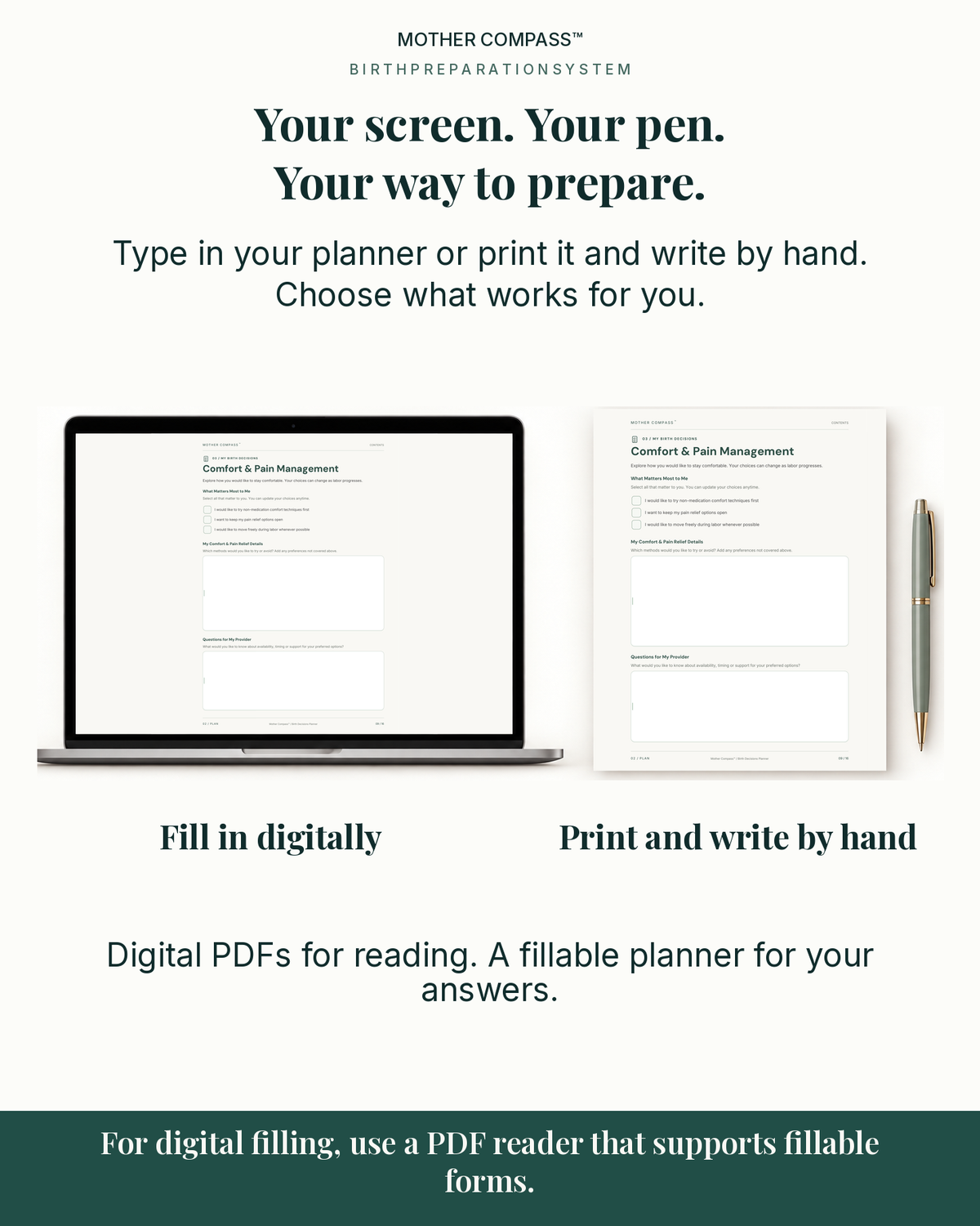 Birth Decisions Planner for digital filling or printing and writing by hand
