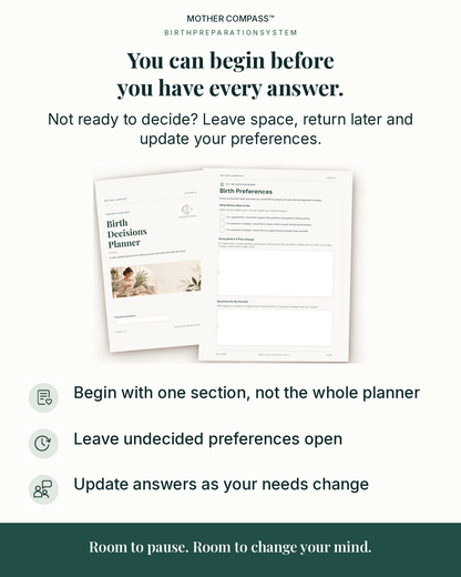 Flexible birth planner for revisiting and updating your birth preferences